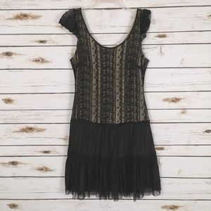 Pinky Black Lace Dress Beige Nude Lined Party M